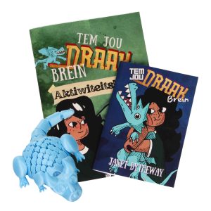 Tem Jou Draak Brein  Storieboek, Aktiwiteitsboek en Draak Brein en Geartikuleerde Draakbreinmaat Spesiale vakansie prys